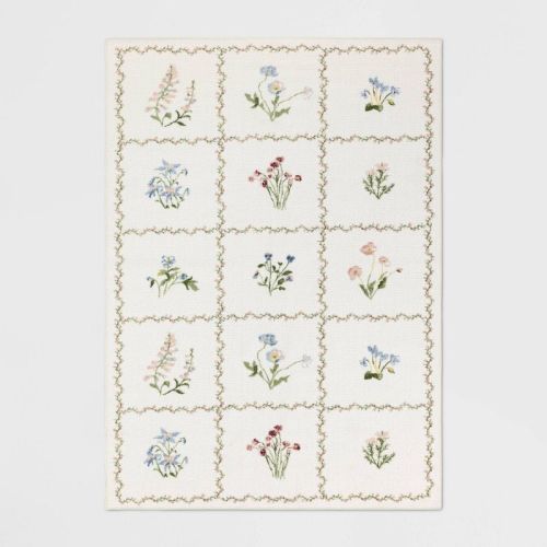 5'x7' Floral Grid Dorm Area Rug Pink - Threshold™