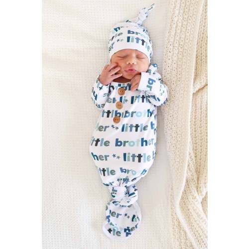 Little Brother Newborn Baby Knot Gown & Hat Set