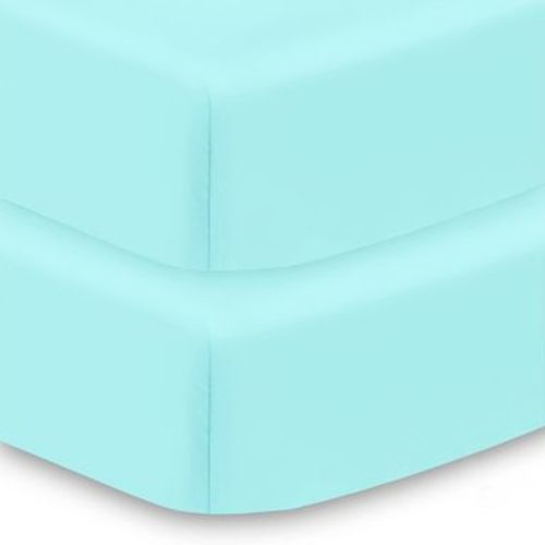BreathableBaby All-in-One Fitted Sheet & Waterproof Cover, For 52" x 28" Crib Mattress (2-Pack), Aqua