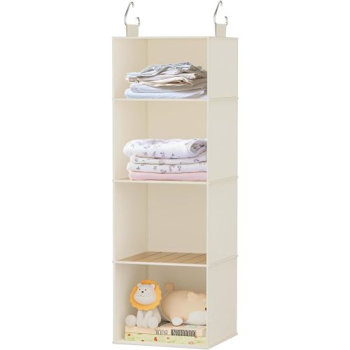 VERONLY Hanging Closet Organizer and Storage with Bamboo Shelves - Foldable Storage for Clothes, Towels, Accessories | Space Saving, No Assembly Needed (Beige)