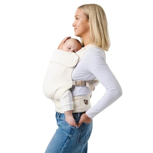 Mabē Monarch Ergonomic Baby Carrier – Premium Cotton Soft Structured Newborn to Toddler Carrier with Hip-Healthy Design, 3 Carry Positions (7-35lbs), Lightweight & Breathable, (Ivory)