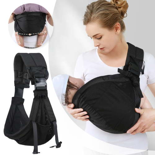 Breathable Mesh Baby Sling Adjustable Strap Lightweight Wrap Storage Bag Easy Front Wear for Toddler Outdoor Spring Summer Autumn Hand WashBlack46X37CM