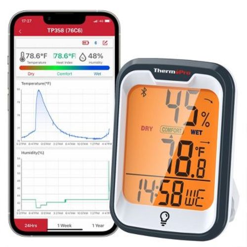 ThermoPro TP358W Hygrometer Indoor Thermometer for Home (iOS & Android) Bluetooth Hygrometer Thermometer Range to 260FT Humidity Monitor