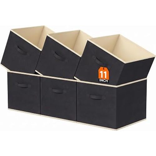 Lifewit Storage Cubes, Cube Storage Bins, 6 Pack Collapsible Storage Baskets for Shelves, Fabric Closet Storage Bins for Utility Room, Bedroom, Kids Toys, 11×11 inch, Black