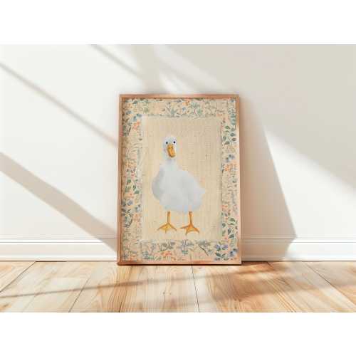 Vintage Duck Print, Digital Downloadable Wall Art, Nursery Art, Abstract Vintage Painting, Cottagecore Decor, Printable Wall Art