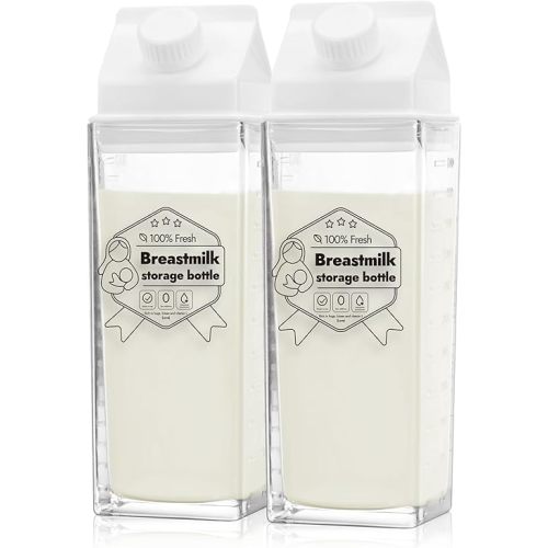 Papablic Glass Breastmilk Pitcher (2 Pack), 17 oz Breastmilk Storage Container for Breastfeeding, Reusable Milk Box Shaped Glass Pitcher for Fridge
