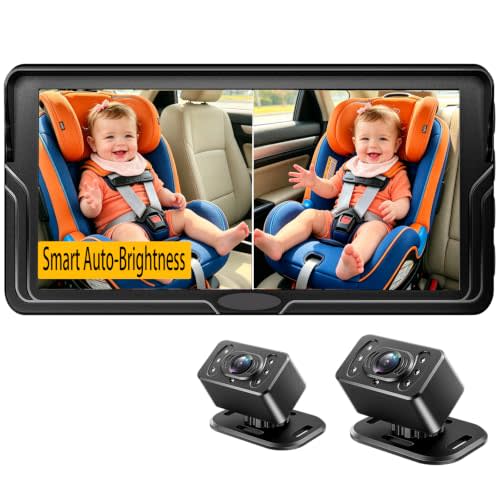 Dual Baby Car Camera for Twins 6.9" Split Screen 1080P Night Vision | Auto brightness, infrared night vision, USB plug and play, 360° adjustable, for SUVs minivans, Backseat Camera for 2 kids