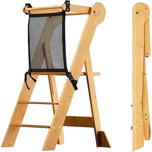 COSYLAND Foldable Toddler Kitchen Stool Helper - Standing Stool Tower