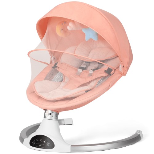Cowiewie Baby Swing for Infants, Electric Infant Swing, 3 Speeds, 10 Lullabies, Pink, Bluetooth, Remote Control
