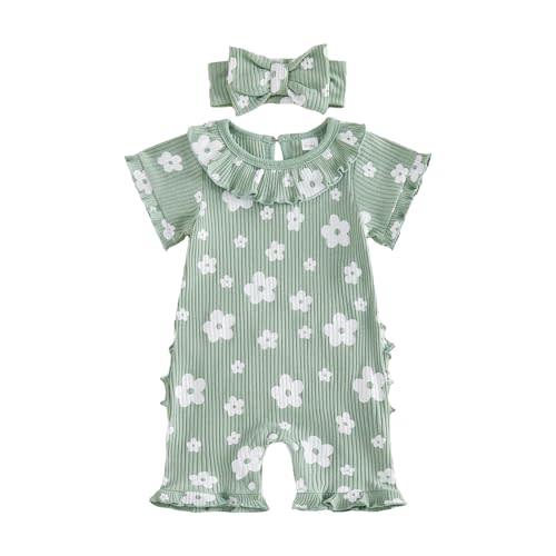 Baby Girls Summer Clothes Floral Ruffle Sleeve Jumpsuit Romper Bodysuit Shorts Coming Home Hospital Outfit