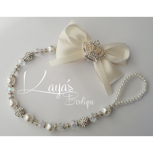 Reborn Keepsake Dummy Clip: Rhinestone Crown, Pearl Crystal Chain