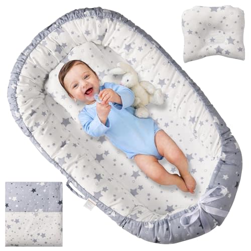 Totsi Baby Lounger with Pillow & Blanket | Ultra-Soft Baby Nest | Machine Washable Infant Lounger 0-24 Months | Adjustable Infant Nest for Travel | Baby Nest for Newborn
