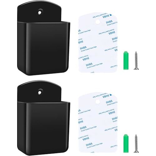 2 PCS Remote Control Holders Wall Mount, Self Adhesive TV Air Conditioner Remote Control Holder, Wall Mount Storage Box Organizer Wall Pen Holder Storage for Home Office School (Black, 2)