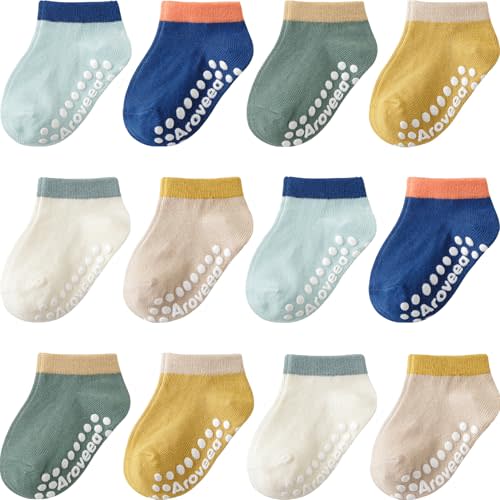 Non Slip Grip Ankle Baby Socks 12 Pack for Toddler Boys and Girls Kids,Infant Cute Cotton Baby Socks