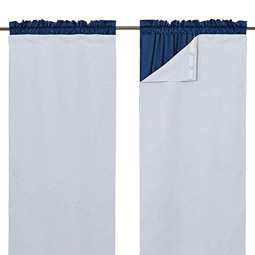 NICETOWN Black Out Window Curtain Liner - Thermal Insulated Blackout Drape Liners for 84 inch Curtains, Blackout Curtain Liners White (W=45 H=77, 2 Pieces, Hooks Included, Greyish White)