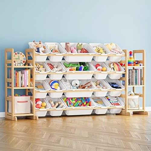 SpaceAid Toy Storage Organizer with 6 Shelves and 20 Bins, Toy Organizers Storage Bookshelf, Kids Bin Shelf Toys Box Bookcase for Bedroom Playroom Organization Room Decor, White