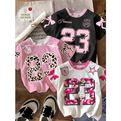 SHEIN 3pcs/Set Baby Girl Casual Minimalist Number 23, Bow Knot Printed, Preppy Style, Athletic Chic Short Sleeve Round Neck T-Shirts, Suitable For Summer | SHEIN USA