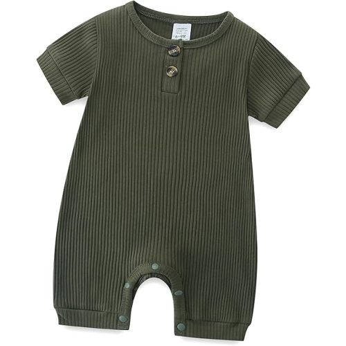 Infant Romper Solid Color One Piece Onesie Short Sleeve Summer Clothes for 0~12M Baby