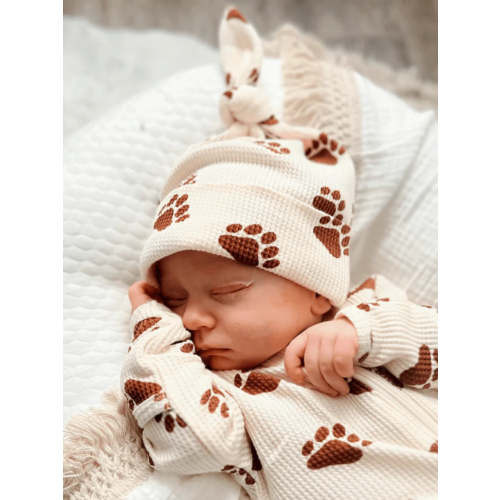 Organic Waffle Knot Beanie, Bear Paw