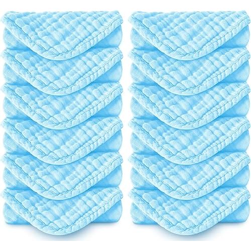 Muslin Burp Cloths 100% Cotton Large 20''x10'' Extra Soft and Absorbent Baby Wash Cloths Spit Up Rags - Baby Burping Cloth for Boys Girls Items(12 Pack Aquamarine)