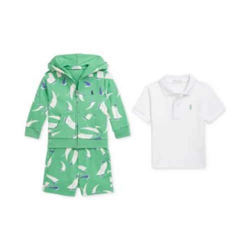 Baby Boys Sailboat-Print Hoodie, Polo Shirt & Short Set