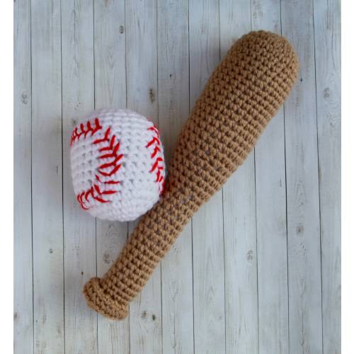 Crochet Baby Baseball Bat and Ball Rattles, Baseball toys for children, photo prop.