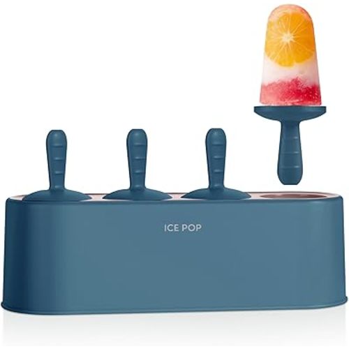WYOK Popsicle Molds 4-Cavity Silicone Ice Pop Mold (Blue, IcyClassic Pops)