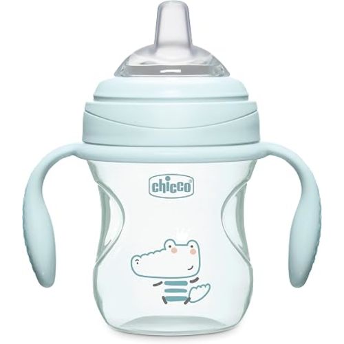 Chicco Transition Sippy Cup for Babies 4+ Months, 7oz Training Cup with Soft Silicone Spout, Easy Grip Removable Handles, Measurement Markings, BPA Free, Sage