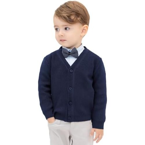 Lilax Baby Boys Basic Long Sleeve V-Neck Classic Knit Cardigan Sweater