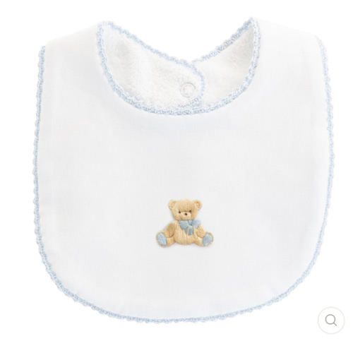 Embroidered Toy Teddy Bear Pima Cotton Bib in Light Blue