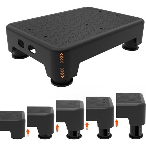 5-Level Adjustable Step Stool, 700 LBS Capacity Safety Bed Step for Seniors, Exercise Setp Platform, Portable Stair Assist for Elderly, Wide Step up for Kitchen, Car, Bedside & Shower, Black