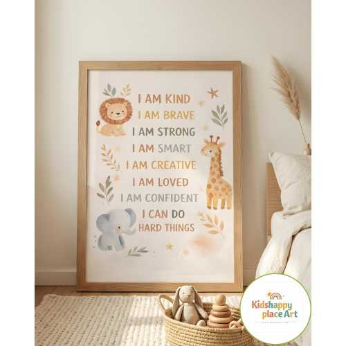 Boho Safari Nursery Art | Watercolor Animal Affirmation Prints, Kids Room Decor