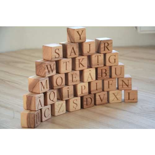 31 Romanian Wood Alphabet Blocks ABC Wood Letter Blocks Learning Wood Toy Personalized Blocks Baby Shower or Birthday Gift