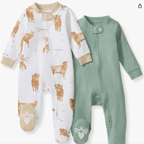 Burt's Bees Baby Boys Sleep and Play PJs, 100% Organic Cotton One-Piece Zip Front Romper Jumpsuit Pajamas