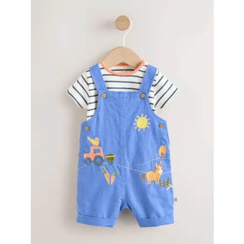 Buy Blue Farm Dungarees And Bodysuit Baby Set (3-6 months) from Next USA