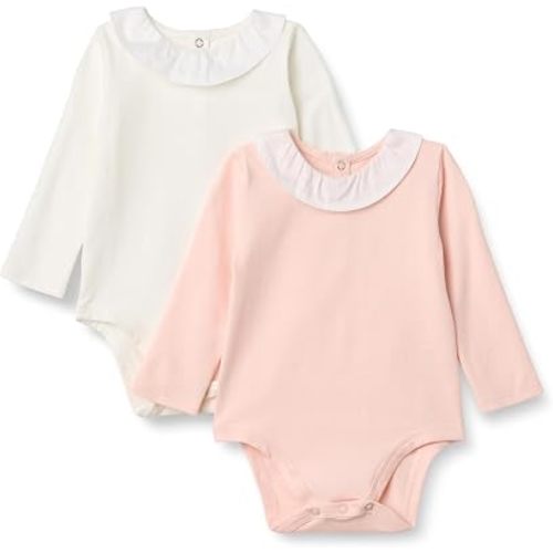 Amazon Essentials x Sofia Grainge Baby Girls' Long Sleeve Cotton Ruffle Collar Bodysuit, Snap Closure, Breathable, Pack of 2
