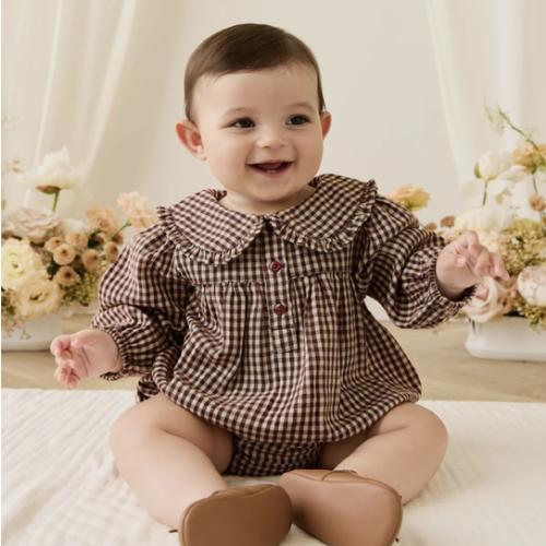 Organic Cotton Elowen Playsuit - Cinnamon Gingham – Jamie Kay USA