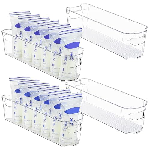 Vtopmart Breastmilk Storage Container 4PCS Set, Clear Freezer and Fridge Organizer Bins, Plastic Storage Bins for Breast Milk, Baby Pouches, Formula, Bottles and Yogurts, 4.3’’ Width, 14.7" Long