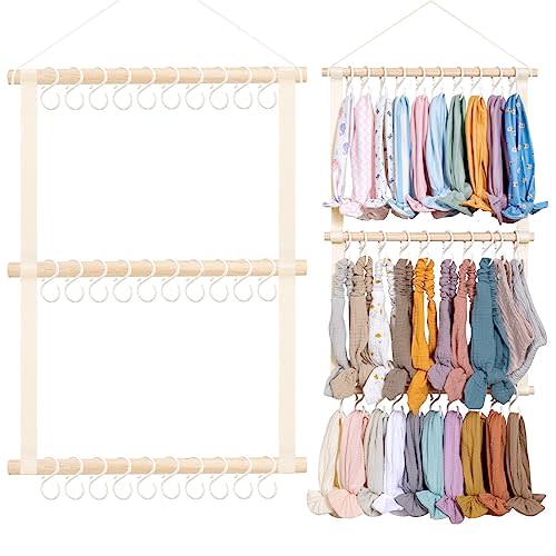 POVETIRE Headband Holder Head Bands Organizer for Girls, Baby Headbands Hair Accessories Organizer Storage Wall Hanging Decor for Nursery Toddler Girls Room… (Beige-2)