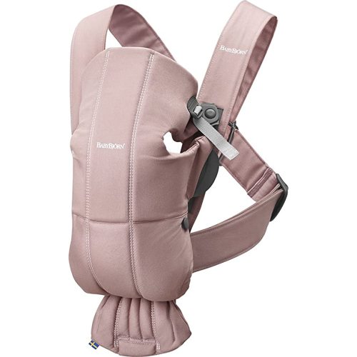 BabyBjörn Baby Carrier Mini, Cotton, Dusty Pink Newborn Carrier (7-25 lbs), Ergonomic, Easy-to-Use