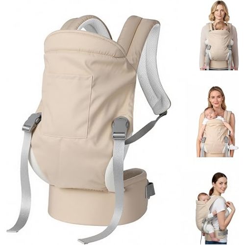 CycleMore Baby Carrier Newborn to Toddler - Soft Structured Carrier with Hip Healthy Design, 3 Carry Positions Options, Ergonomic Backpack Design with Lumbar Support (7-35lbs) Ivory