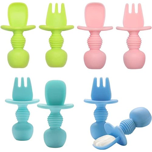 Silicone Baby Spoon & Fork First Stage, Chewable Toddler Utensils for Baby Led Weaning Spoon – Anti-Choke,Self Feeding for 6 Months+ BPA Lead Phthalate and Plastic Free 8-Pack