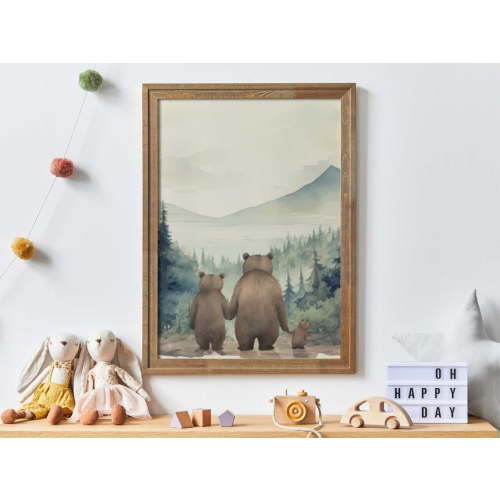Bear Family Print, Bear Nursery Decor, Forest Animals, Bear Family Of Three, Woodland Nursery, Bear Art, Boy Room Decor, Family Art Wall Art, Modern Wall Decor, 8x12 UNFRAMED