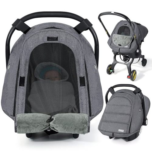 Orzbow Winter Car Seat Cover Baby | Waterproof Infant Carseat Cover Compatible with Doona Car Seats and Strollers, Breathable Baby Carseat Canopy, Baby Winter Essentials, Dark Grey