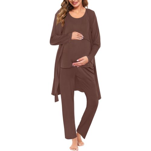 SWOMOG Maternity Nursing Robe Set 3 PCS Women Postpartum Pajamas Breastfeeding Labor Delivery Hospital Pregnancy Pjs