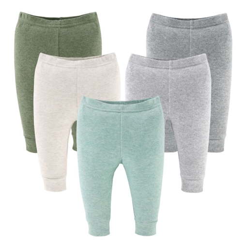 The Peanutshell Baby Boy and Baby Girl Pants, Soft Heather Neutrals Unisex Pull On Pants for 9-12 Months, 5-Pack