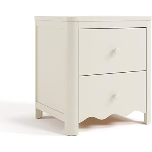 Storkcraft Casablanca 2 Drawer Nightstand (Frosted Oat) - GREENGUARD Gold Certified, Storage for Kids Bedroom, Premium Wood Nightstand with Elegant, Iconic Wave Detailing and Rounded Posts
