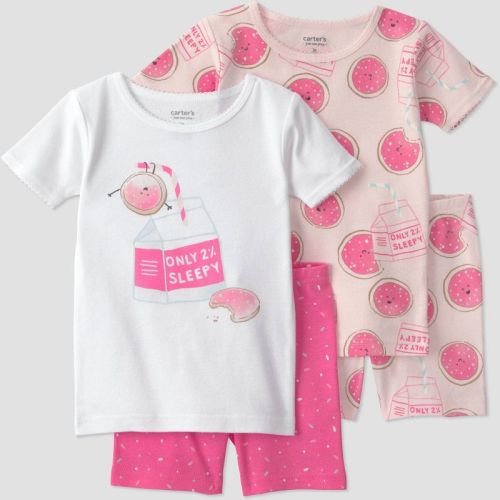 Carter's Just One You® Baby Girls' 4pc Short Sleeve Milk and Cookies Cotton Pajama Set - Pink/White 18M