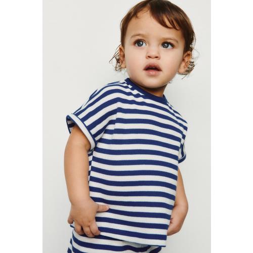 CONJUNTO WAFFLE CAMISETA Y BERMUDA RAYAS - Azul tinta- 12-18 months | ZARA Estados Unidos de América / United States
