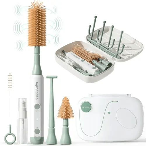 Electric Baby Bottle Brush Cleaner, 8-in-1 Travel Kit with Storage Box, Food-Grade Silicone, Waterproof, Long Battery Life, Portable Baby Bottle Cleaner Brush Set, Ideal Gift for Parents & Babies
